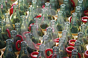 Row of empty glass bottles