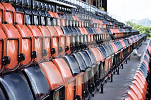 Row of empty seats on main stand, sport event concept