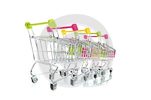 Row empty shopping carts