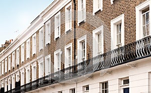 Long row of upmarket residences with masonry facade