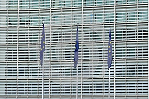 European flags in front of the Berlaymont building, Brussels, Belgium