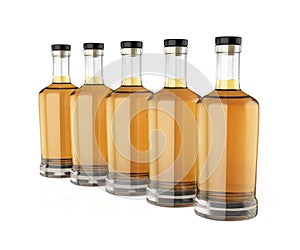 Row with five whisky bottles