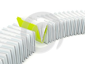 Row of folders with different green one