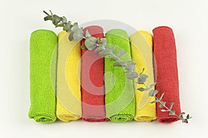 A row of fresh microfibre rags