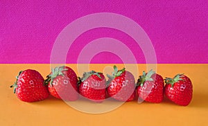 row of fresh strawberries on vibrant colored background,free copy space, Fruit,healthy food,summer concept