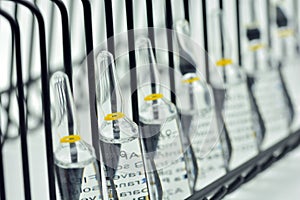 Row of glass ampoules