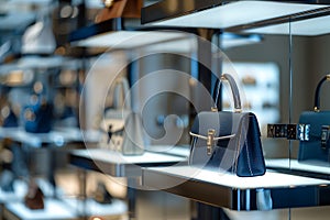 Row of Glass Shelves With Purses