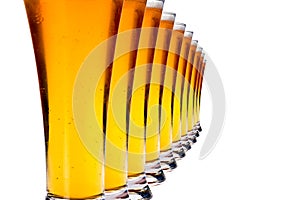 Row of glasses with lager beer