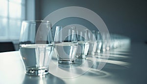 Row of Water Glasses on Table