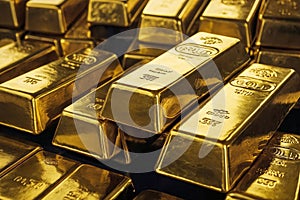 A row of gold bars with the word \