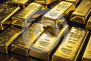 A row of gold bars with the word \