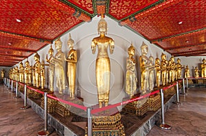 A row of golden buddha statue in wat Pho,Bangkok,Thailand