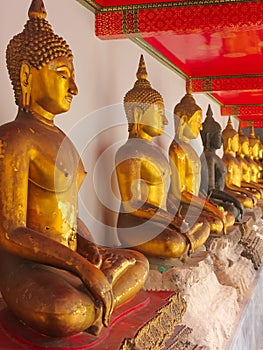Row of Golden Buddha Statues at Wat Phra Kae, Temple of the Emerald Buddha, Grand Palace