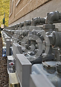 Row gray gas meters