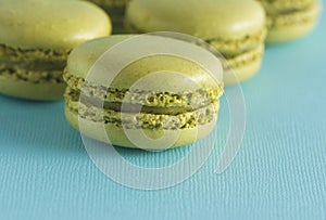 Row of Green French Macarons
