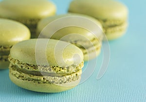 Row of Green French Macarons