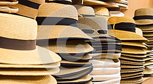 Row of hats on shelves