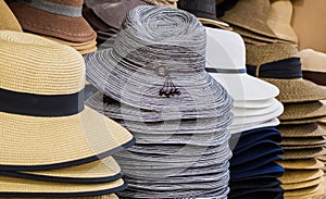 Row of hats on shelves