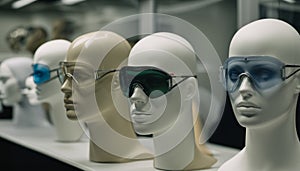 A row of heads with different colored glasses