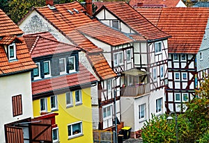 A row of historic houses in the old town of Schlitz Vogelsberg, Germany photo