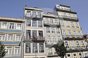 Row of Historic Houses from Rua de Mouzinho da Silveira Street in Downtown of Porto in Portugal photo
