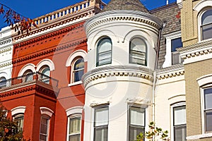 A row of historic townhouses in Washington DC, USA.