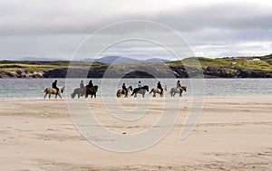 Row of horse riders