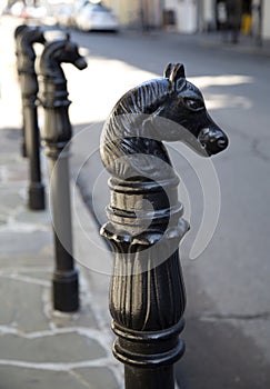 Row of horses head model in French Quarter New Orleans