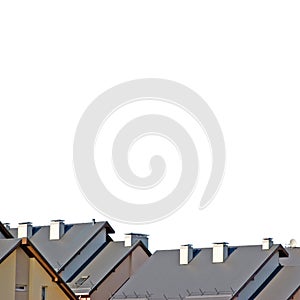 Row house roofs, large detailed isolated roofscape, condo rowhouse rooftop detail, multiple condos, detailed colorful closeup