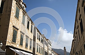 Row of houses at the boulevard Stradun in Dubrovnik, Croatia