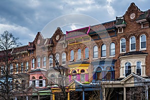 Row houses on Calvert Street in Charles Village, Baltimore, Maryland