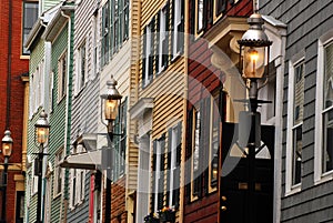 Row houses, stacked on top of each other near Boston