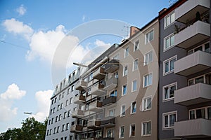 Row of houses, tenement houses, old building in Munich, Schwabing