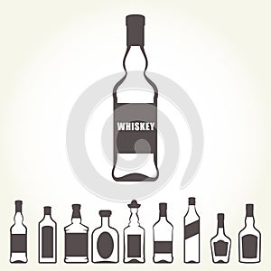 Row of icons of alcohol bottles - booze set