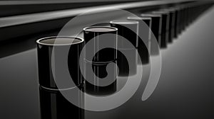 A row of identical black cylindrical containers.