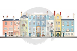 a row of italianate townhouses, each with its own unique belvedere, magazine style illustration