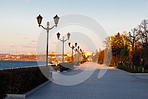 Row of Lampposts on Volga River in Samara, Russia