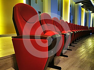 Row of Large red chair for watching movies in cinemas or theaters
