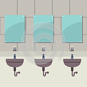 Row Of Lavatories With Mirrors