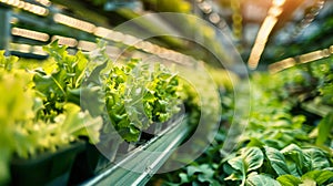 Row of Lettuce Growing in Greenhouse