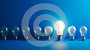 Row of Light Bulbs on Blue Background - Bright Ideas for Illuminating Spaces