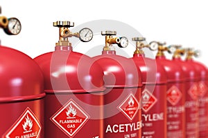 Row of liquefied acetylene industrial gas containers