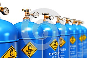 Row of liquefied oxygen industrial gas containers