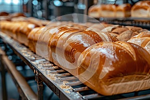 Row of Loaves of Bread on Metal Rack