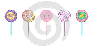 Row of lollipops with hand-drawn faces