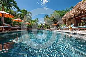 Row of Lounge Chairs Next to Swimming Pool