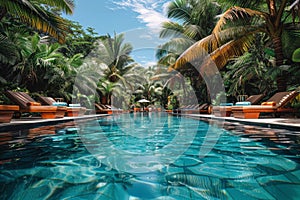 Row of Lounge Chairs Next to Swimming Pool