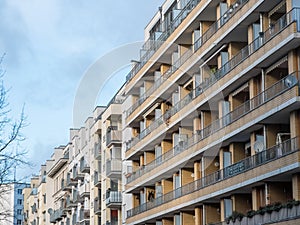 Row of Low Rise Apartment Buildings with Balconies