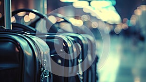 A row of luggage sitting on a sidewalk in an airport, AI