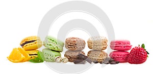 Row of macaroons with ingredients